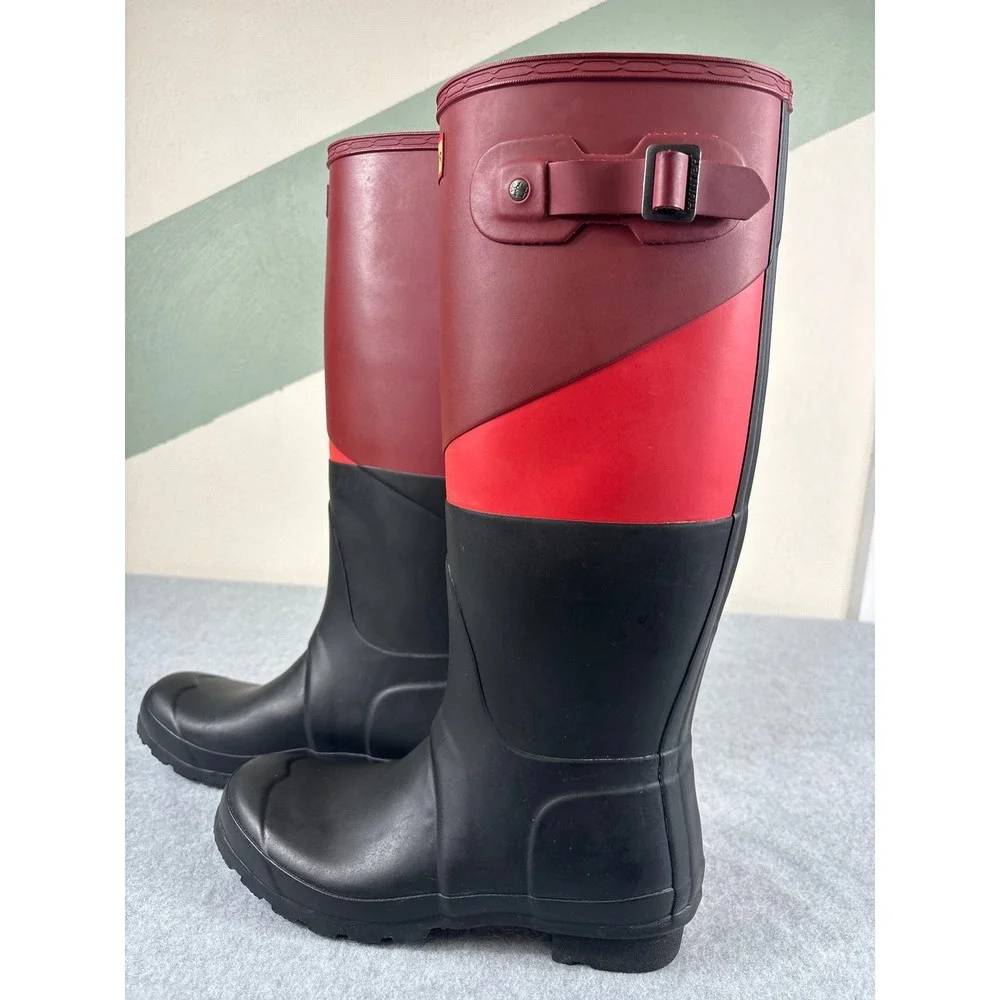 Hunter Women's Size 7F Red‎ Black Colorblock Tall Waterproof Utility Rain Boots